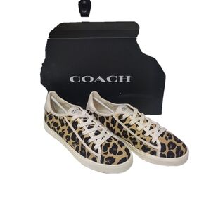 Coach low line sneakers, leopard print with beige trim, size 9, new in box